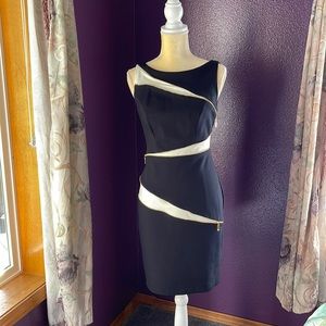 Cache Dress with Zipper Accents, Black and White, Size 6, EUC